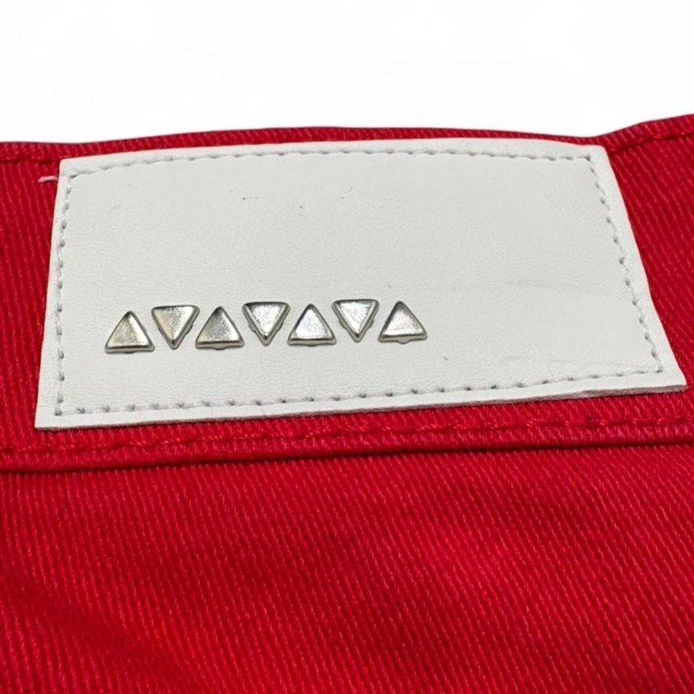 Denim Mini Skirt Cherry Red Vintage-Vibe Dollhouse Frayed hem Size 9 Y2K grunge - Picture 4 of 8